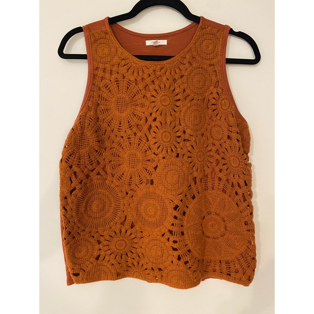 Maurices Womens Rust Orange Crochet Front Sleeveless Tank Top Size M Boho Knit